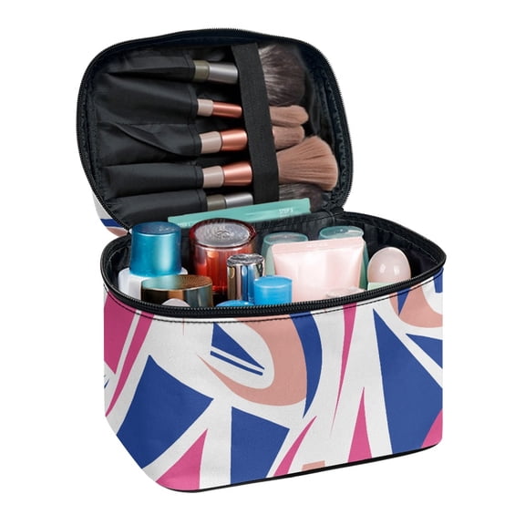 HELLHERO Travel Makeup Case with Brush Slots Effortless Organization Durable, Geometric Shapes