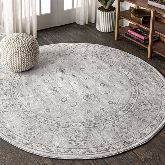 JONATHAN Y MODERN PERSIAN 5' Round Area Rug, Vintage - Light Grey, MDP107B-5R
