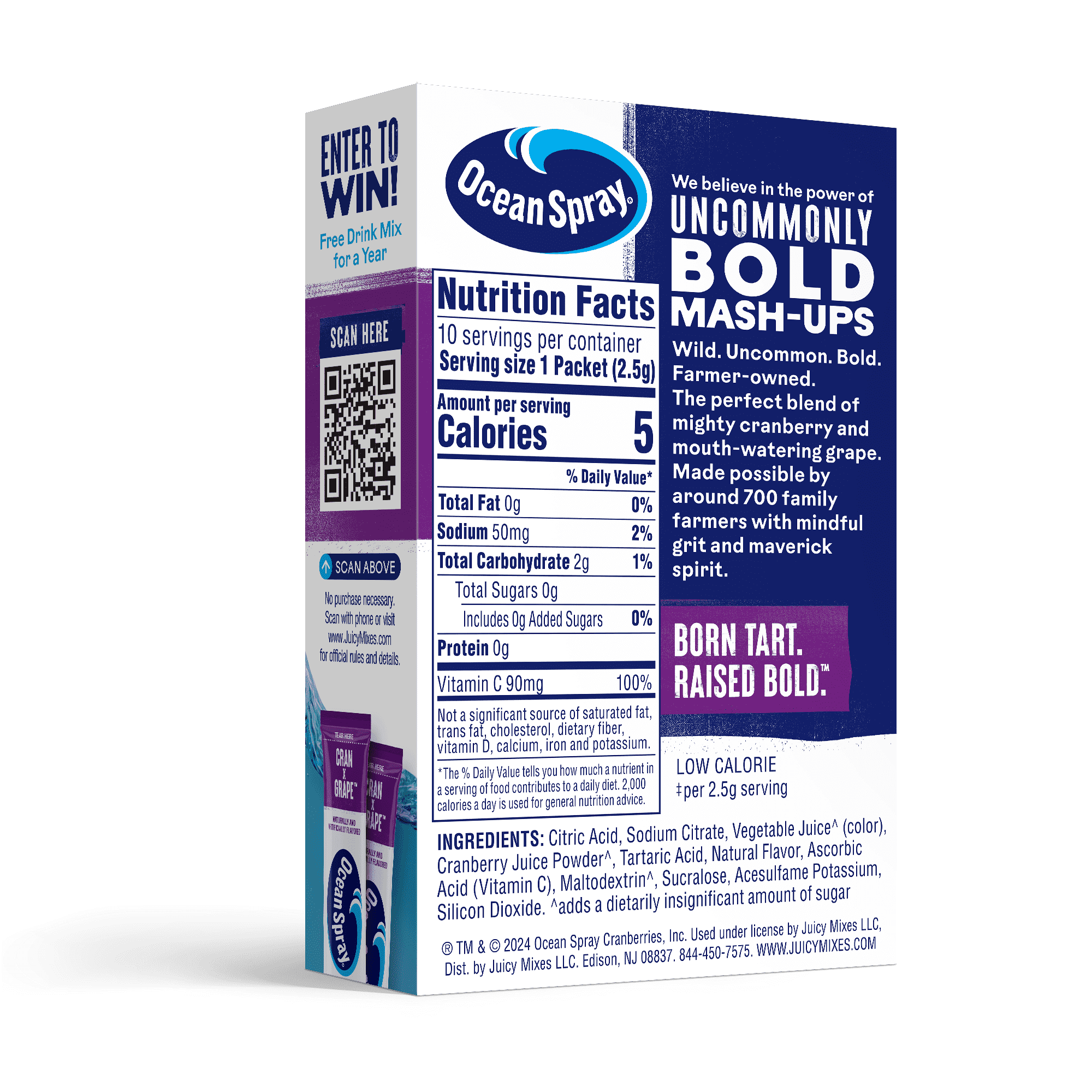 Ocean Spray On-The-Go Powdered Drink Mix, Cranberry Grape, Zero Sugar, 10 Count pack of 2