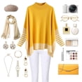 thumbnail image 4 of CHICWISH Women's Mustard Striped Oversize Soft Knit Cape Sweater Pullover, 4 of 8