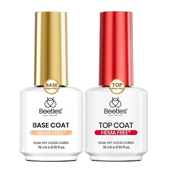 Beetles Gel Base and Top Coat Set, 2 Pcs, 15ml, Hema-Free Tpo-Free Clear Glossy Finish
