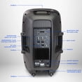 thumbnail image 2 of LyxPro 15 Inch Active PA Rechargeable Battery Speaker System, Bluetooth, MP3, USB, SD Card Slot, Foldable Carry Handle, Easy Carry Wheels-SPA-15 BAT, 2 of 5
