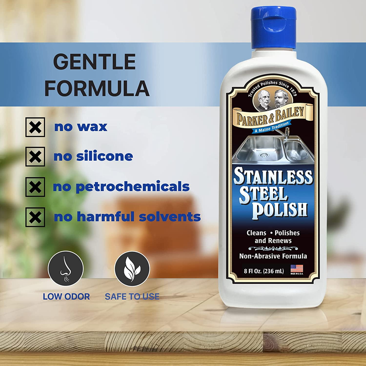 Parker & Bailey Stainless Steel Polish Non-Abrasive Cleans Polishes Renews  8oz.