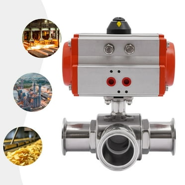 Miumaeov 2'' Pneumatic Ball Valve Sanitary Stainless Steel 304 Tri-Clamp T-type 3-Way Air Actuated Ball Valve