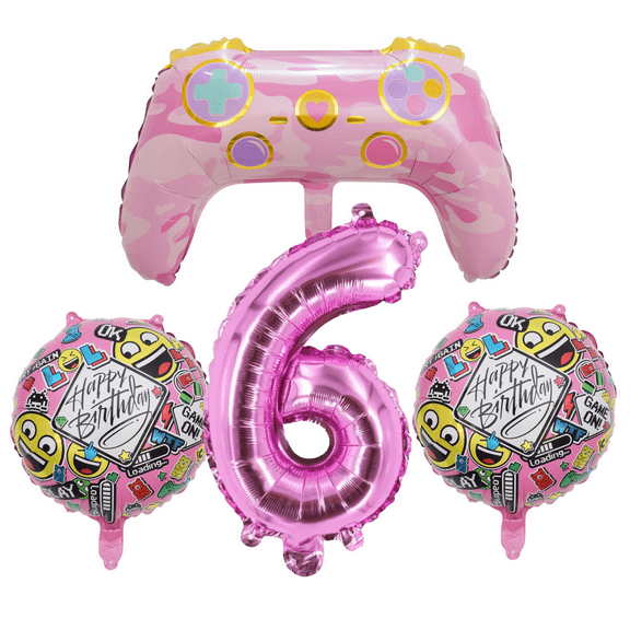 Gamer Girl 6th Birthday Party Balloons Pink Foil Number Set