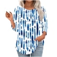 thumbnail image 1 of Heisall Women's T-Shirts Casual Abstract Striped Print Round Neck Three-Quarter Sleeve Loose Pullover 2025 New Arrival Fashionable Tops, 1 of 6