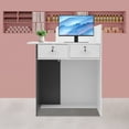 thumbnail image 3 of Grey Modern Reception Desk with Warm White LED Lights, Heavy Duty 440 LBS Load Capacity, Front Desk with 2 Lockable Drawers & Cable Hole, Reception Counter for Office, Hotel, Retail Store, 3 of 26