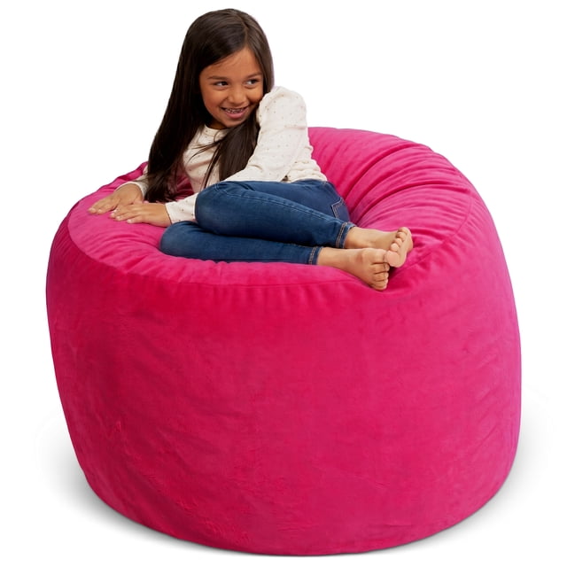 Ultimate Sack 3000 3-Foot Bean Bag Chair Oversized Foam Lounger, Pink Fur Cover