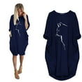 thumbnail image 2 of PENGXIANG Robe Chandail Oversize pour Femmes Imprimé Chat Manches Courtes Été Poche Mini Robe de Plage pour Femmes 2022, 2 of 5