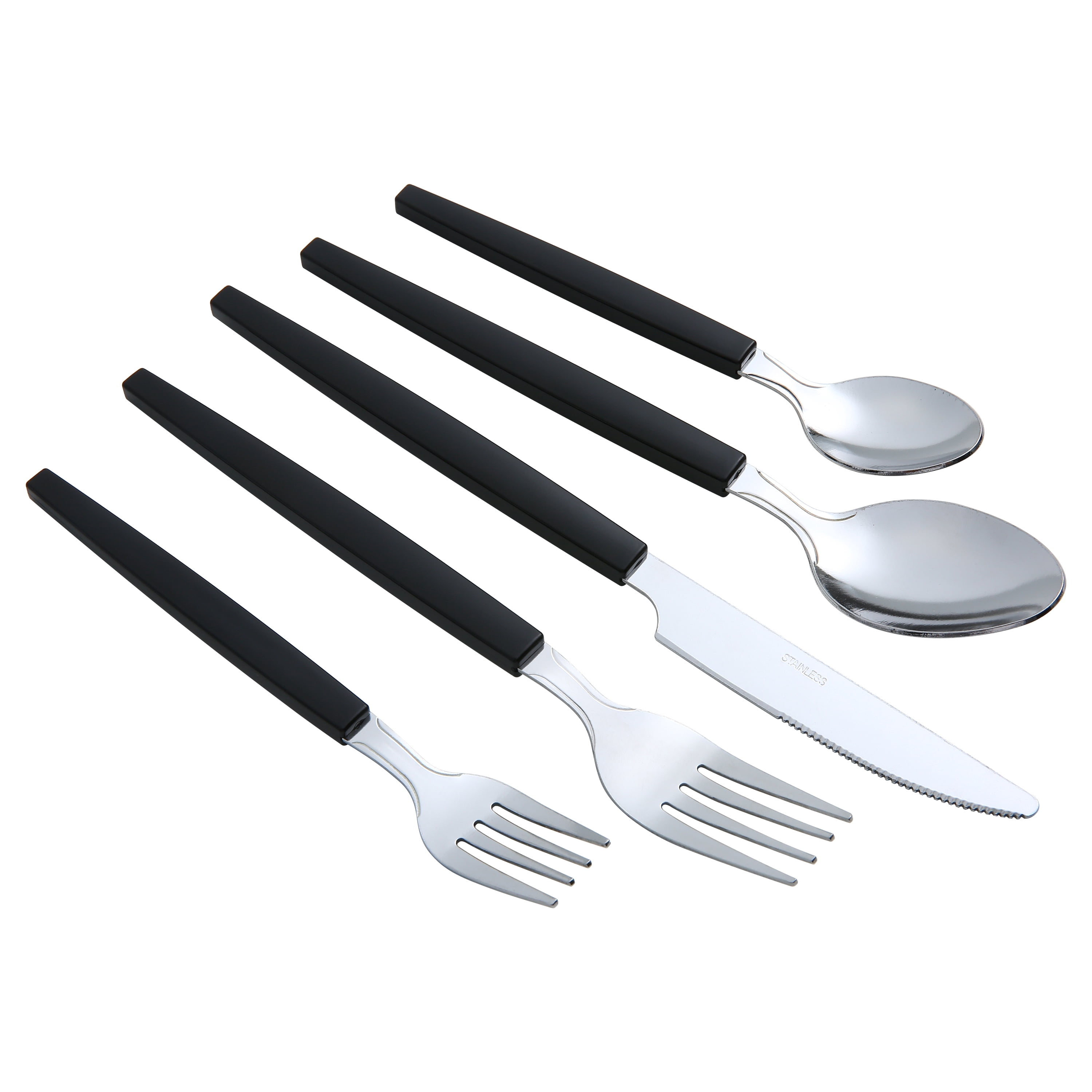 Mainstays 49-Piece Flatware Set with Black Stainless Steel and Organizer Tray Service for 8