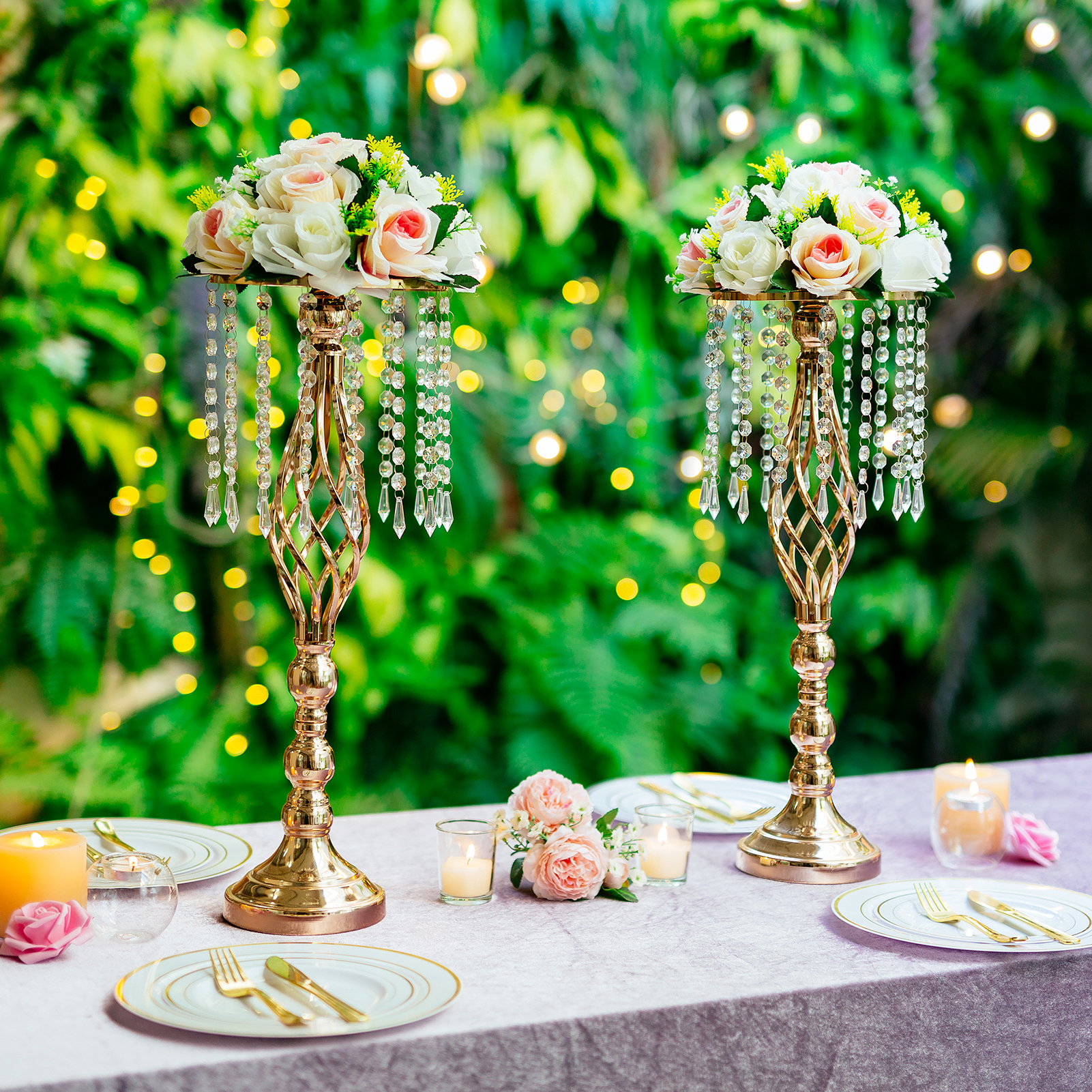 Nuptio Crystal Gold Wedding Centerpiece Vases, 2-Piece photo 4