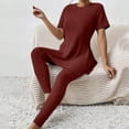 thumbnail image 5 of Women's Two Piece Knit Matching Outfits Crew Neck Slit Hem Tee And Pants Tracksuit Sets Features Formal Pants Suits for Women Evening Weddings Petite Womens Outfits Dressy Casual Suits for Women Work, 5 of 8