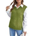 thumbnail image 2 of Women's Solid Color Knitted Fashion Vest, Casual V-Neck Base Layer Sweater for Autumn and Winter Outfits,Army Green,S, 2 of 5