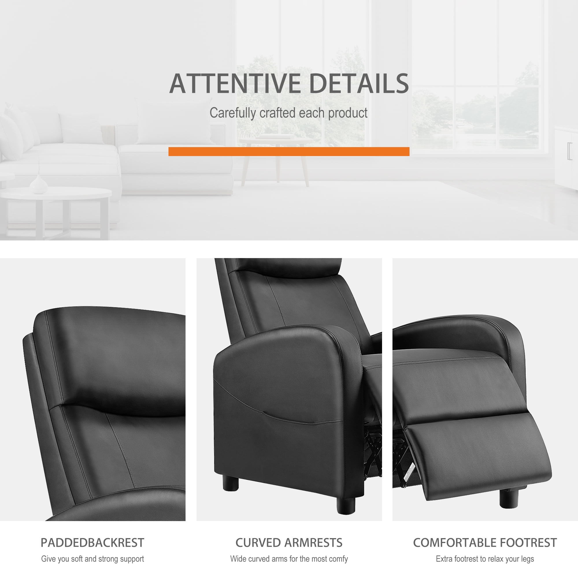 GIANNA Massage Recliner, Home Theater Recliner with Padded Seat and Massage Backrest, Black