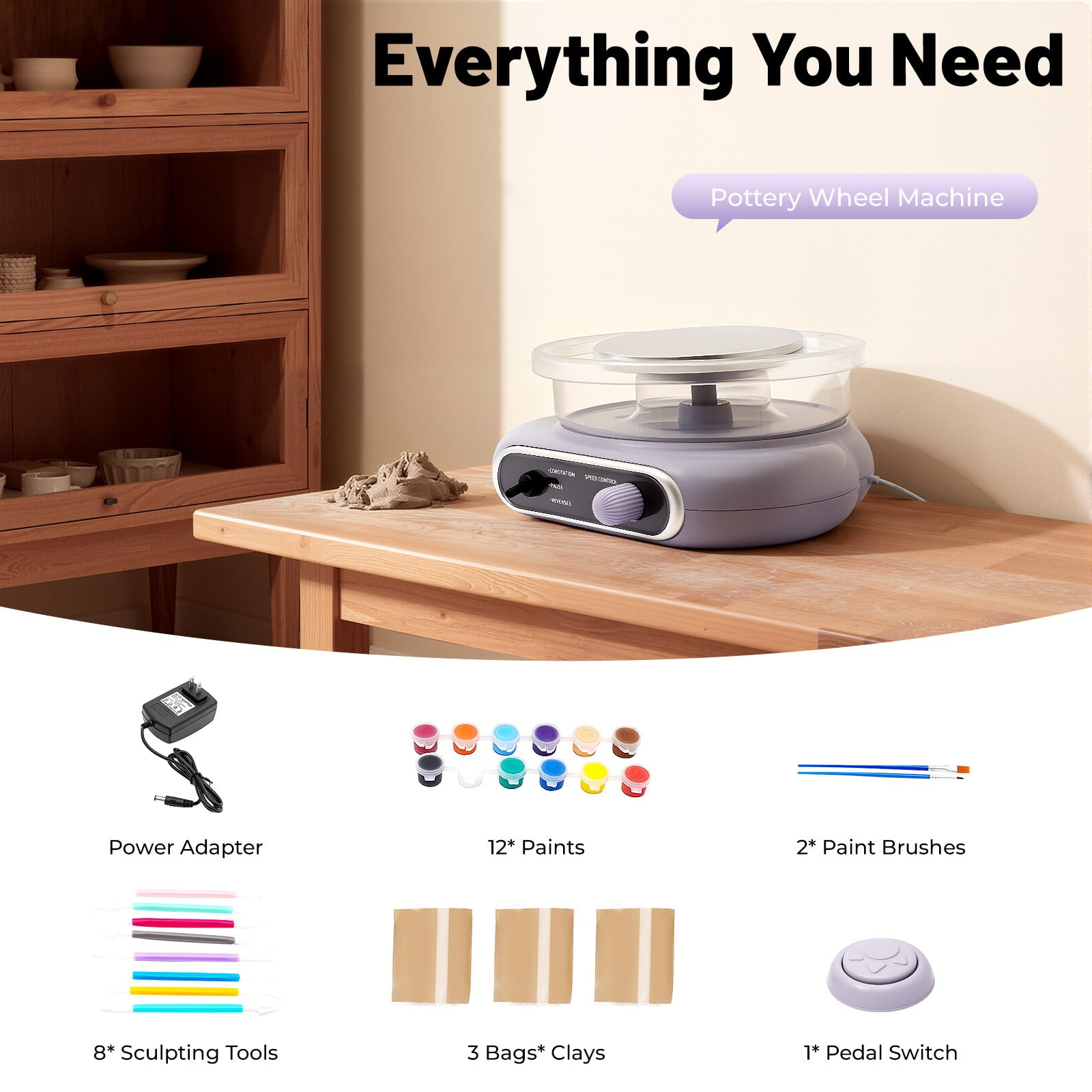 DUYIWAA 4.72in Mini Pottery Wheel Machine Electric Ceramic Wheel Clay Making DIY Tool Adjustable Speed 0-200rpm