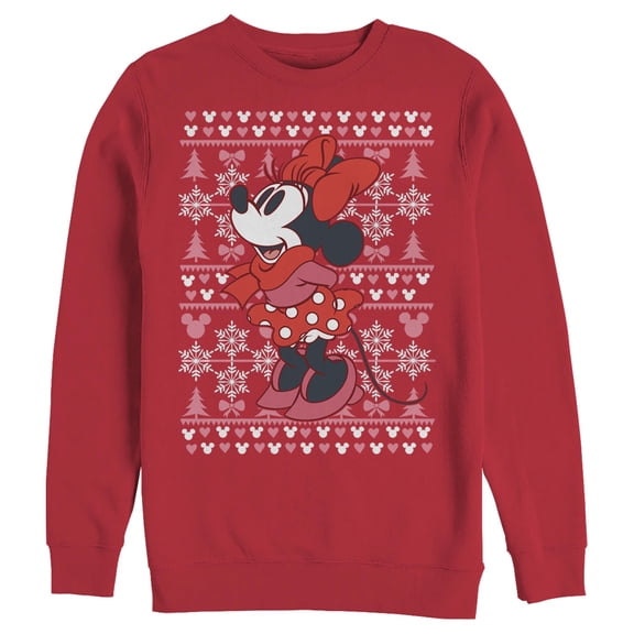 Men's Mickey & Friends Christmas Mickey and Minnie Blue and Red Print Sweatshirt