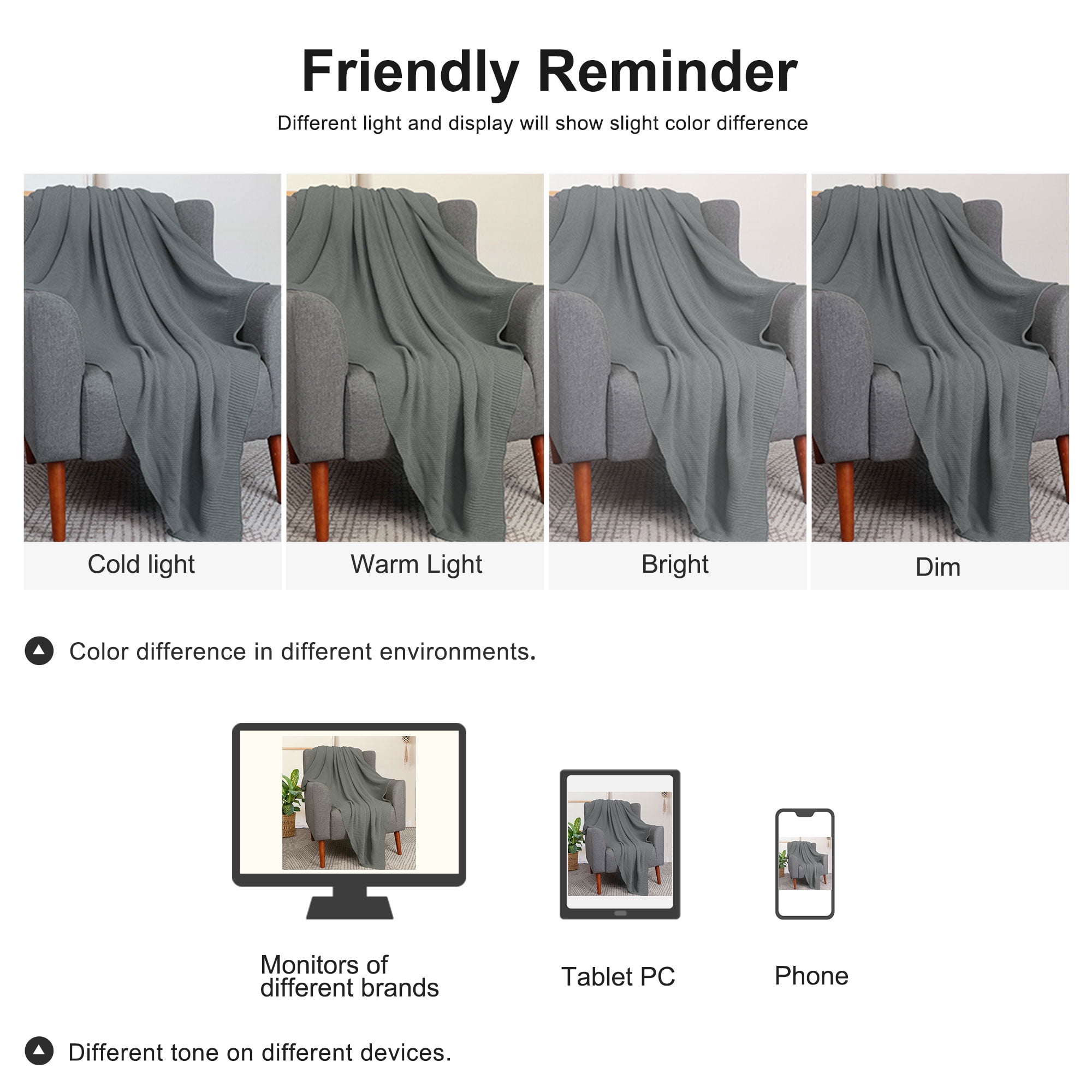 Unique Bargains Pure Cotton Soft Cable Knit Throw Blanket Gray 51" x 59"