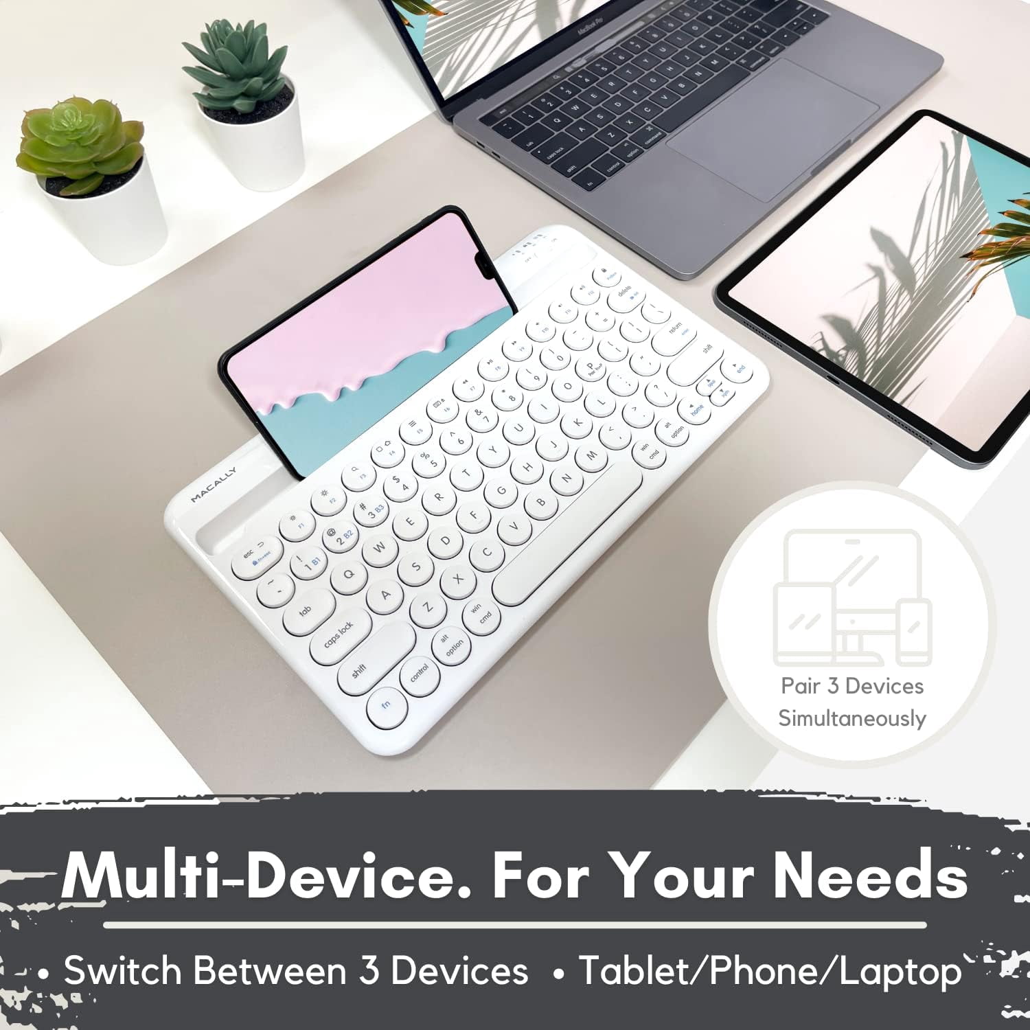Macally Compact Portable Bluetooth Keyboard with Stand, 78-Key Wireless Keyboard for iPhone, iPad, Android, Tablet