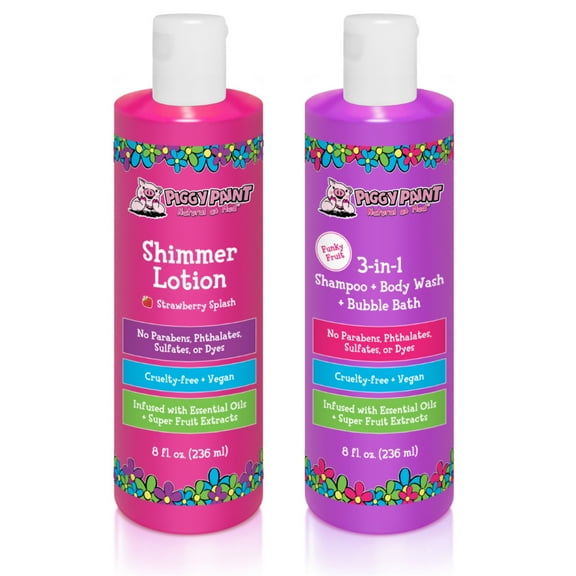 Piggy Paint Shimmer Lotion & 3-in-1 Shampoo Body Wash Bubble Bath Bundle