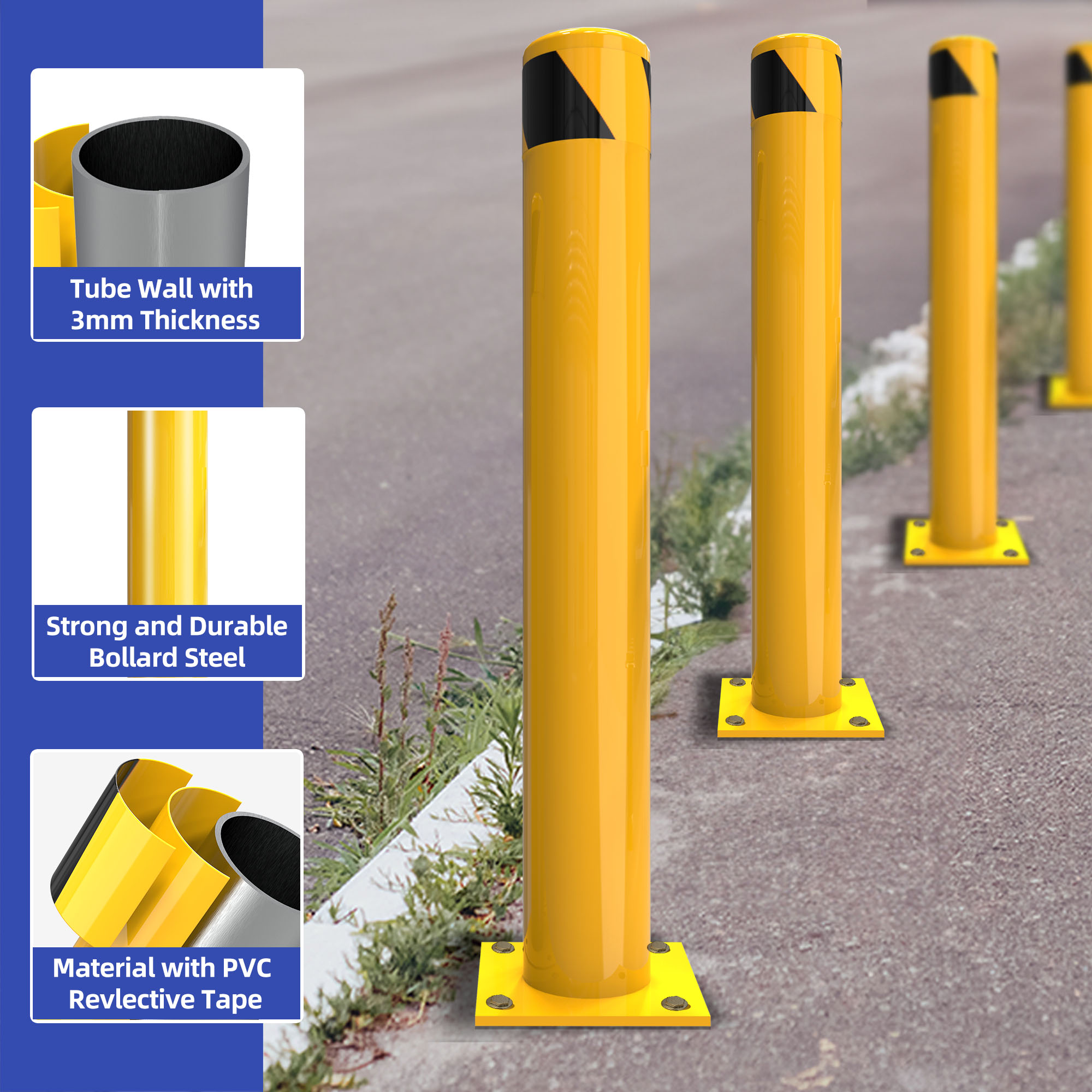 Dextrus Bollard, 36" Bollard Post, Safety Bollards for Warehouse, Yellow, 4PACK