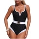 thumbnail image 1 of Traje de baño de una pieza para mujer, conjuntos de bikini para mujer, traje de baño de dos piezas de cintura alta con mangas abullonadas para mujer, conjuntos de bikini negros, traje de baño con aber, 1 of 6