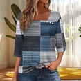 thumbnail image 3 of JTZGDY Fall Tops for Women Casual Floral Printed 3/4 Length Sleeve Button Notch V Neck Collared Tunic T-Shirts Loose Fit Dressy Pullover Blouse Navy#01 L, 3 of 6