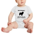 thumbnail image 2 of Warning: Protected by A Great Pyrenees Dog Funny Baby Rompers Baby Clothes (White,6-12 Months), 2 of 5