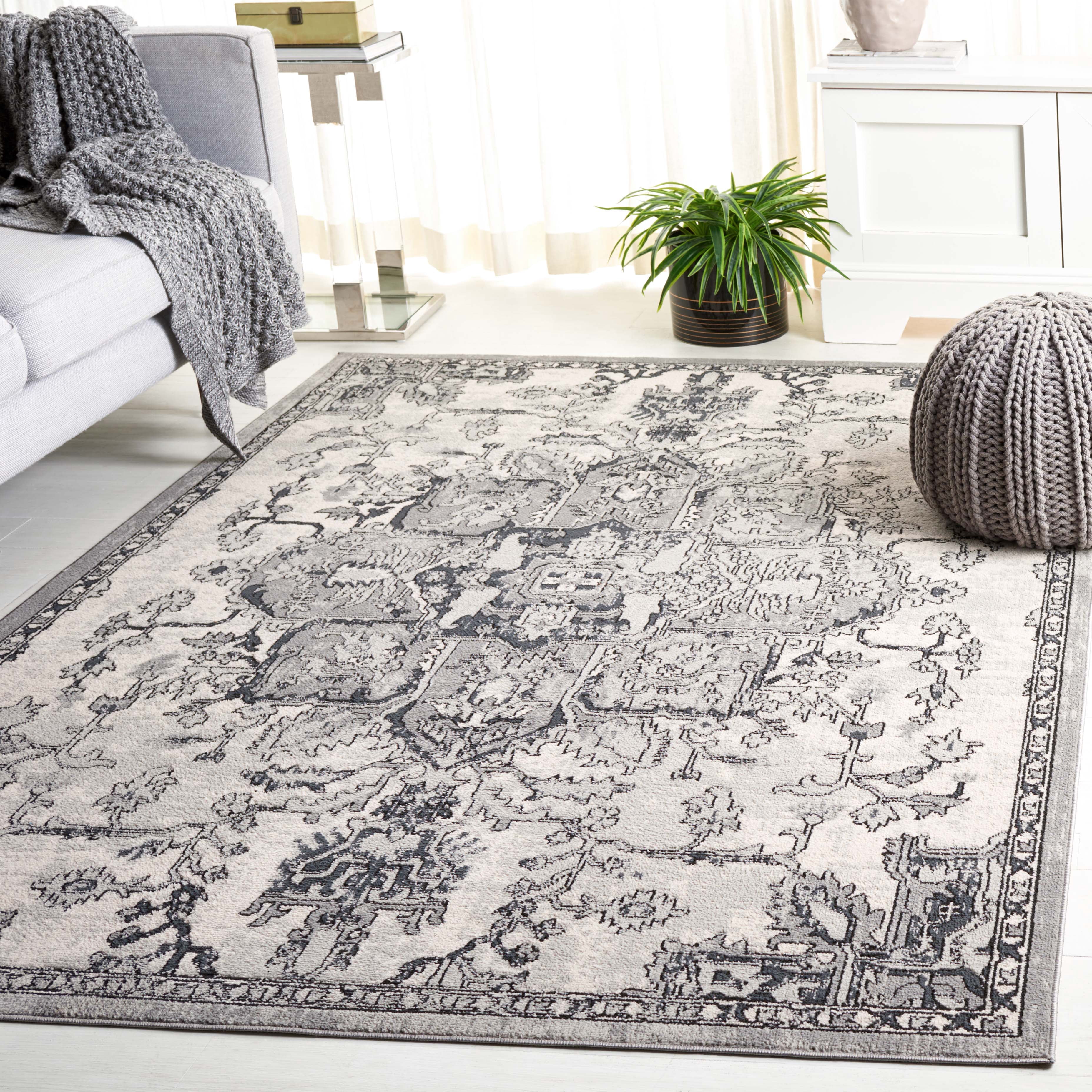 SAFAVIEH Odyssey Edith Floral Area Rug, Grey/Dark Grey, 4' x 6'
