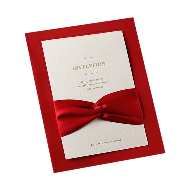 25-Pack Red Bow Ribbon Invitation Set with Envelopes, Blank Inner Cards, Outer Shells & Ribbons - Romantic Elegant Design for Weddings, Birthdays, Parties - 250g Specialty Paper, Fashion Style,