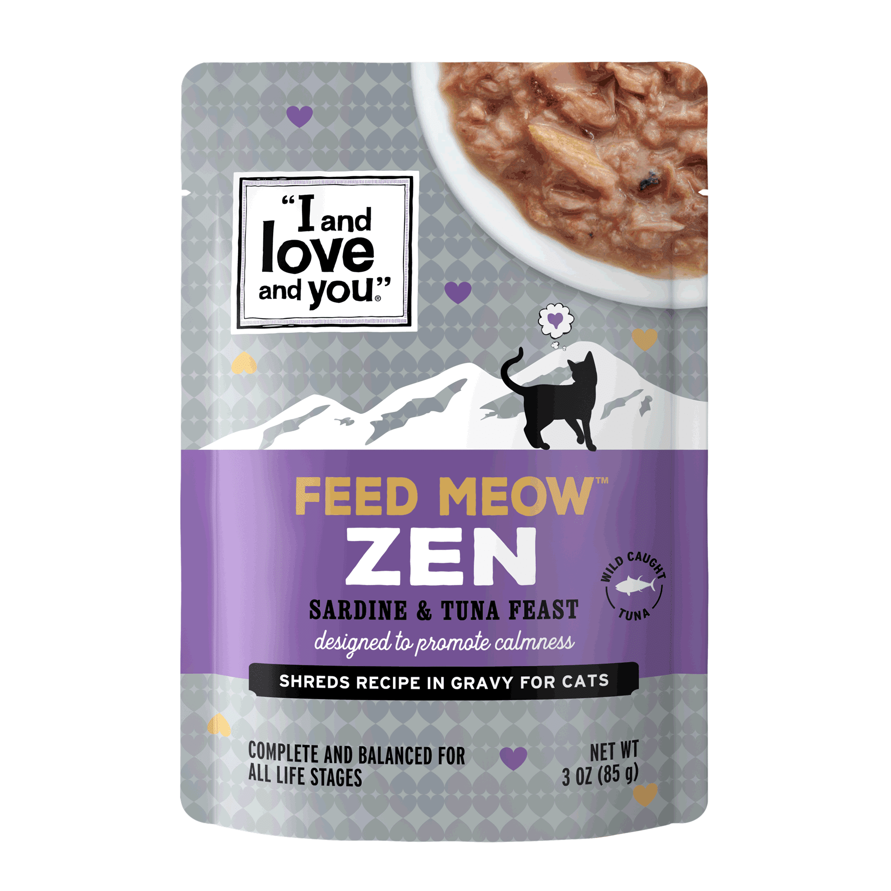 (24 pack) "I and love and you" Feed Meow Zen, Sardine & Tuna Feast, 3oz Pouch