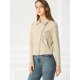 thumbnail image 4 of Chaquecorde mujer Soft Moto Zip Up Pockets Chaquetas de motociclisde gamusintétiBeige S, 4 of 6