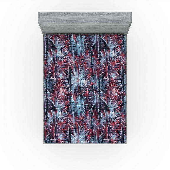 Ambesonne Floral Fitted Sheet, Grunge Bloom Sketchy Stripes, California King, Plum Pale Maroon