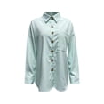 thumbnail image 7 of Hontri Clearance! Shirts for Women Ladies Summer Stand Collar Loose Button up Women Solid Color Shirts Casual Pocket Shirts Tops T Shirts for Women Green,M, 7 of 7