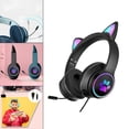 thumbnail image 1 of Auricures plegables con cable de gato con cable de gato con micrófono LED RGB Luz de 3,5 mm Auricures de gamer de sonido de 3,5 mm para teléfonos, 1 of 9
