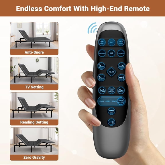 Acekid Adjustable Bed Frame Queen Bed Base Massage Head Foot Incline 2 Built-in USB Ports LED Night Light Wireless