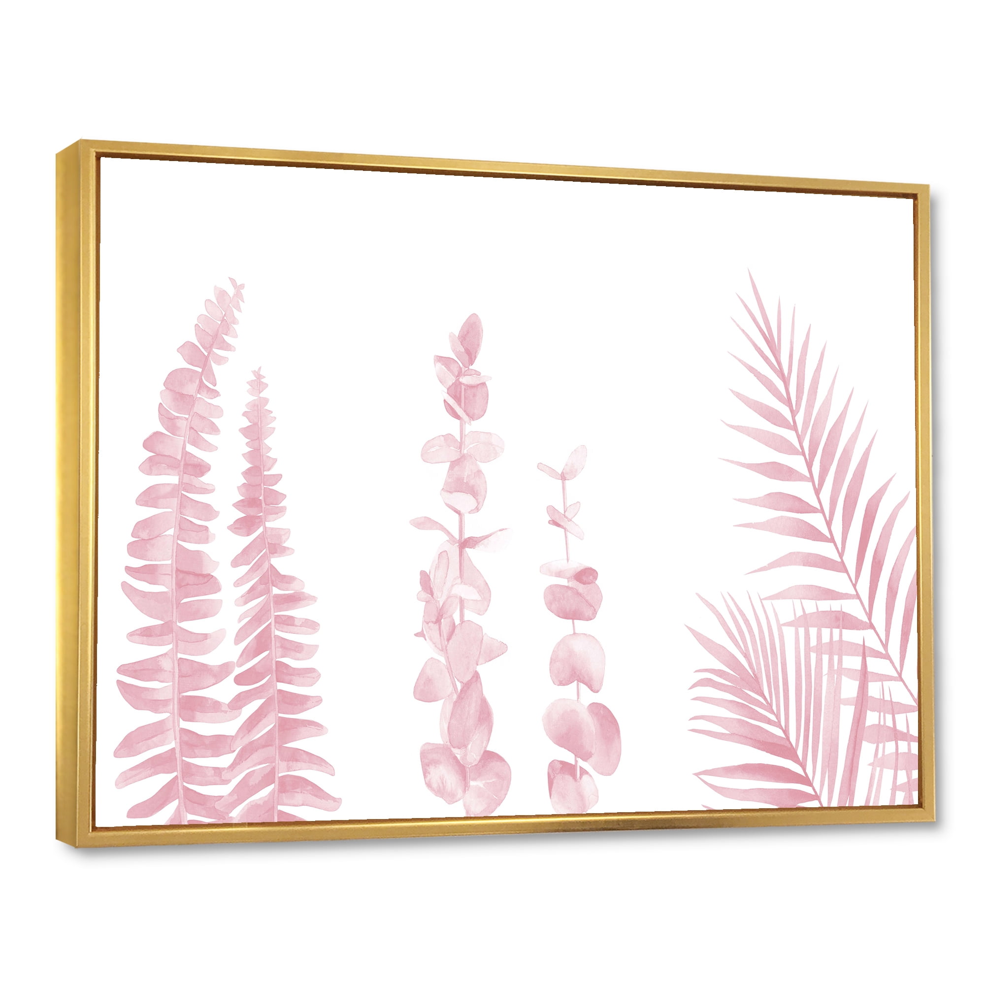 Designart 'Palm Branches and Blush Pinkeucalyptus' Shabby Chic Framed Canvas Wall Art Print
