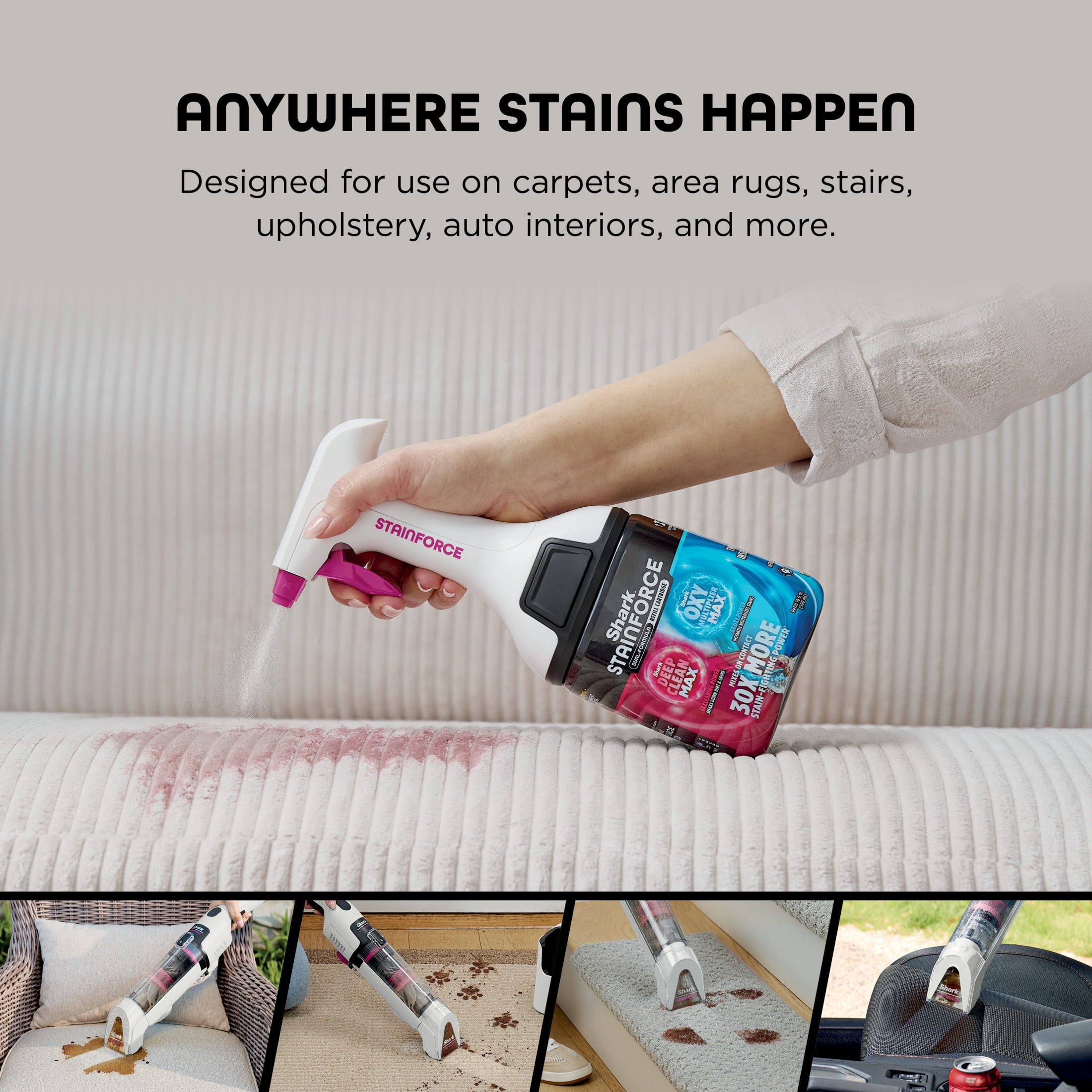 Shark StainForce Stain & Odor Remover Refill Cartridge with Reusable Spray Head, Pet-Safe Dual-Formula Cleaner, 16.9 fl oz, HXCM500S