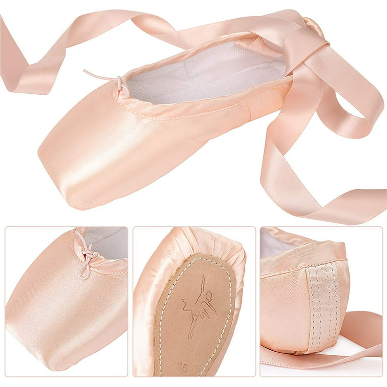DoGeek Satin Pointe Shoes for Girls and Ladies Professional Ballet Dance  Shoes with Ribbon for School or Home (Choose One Size Larger) : 