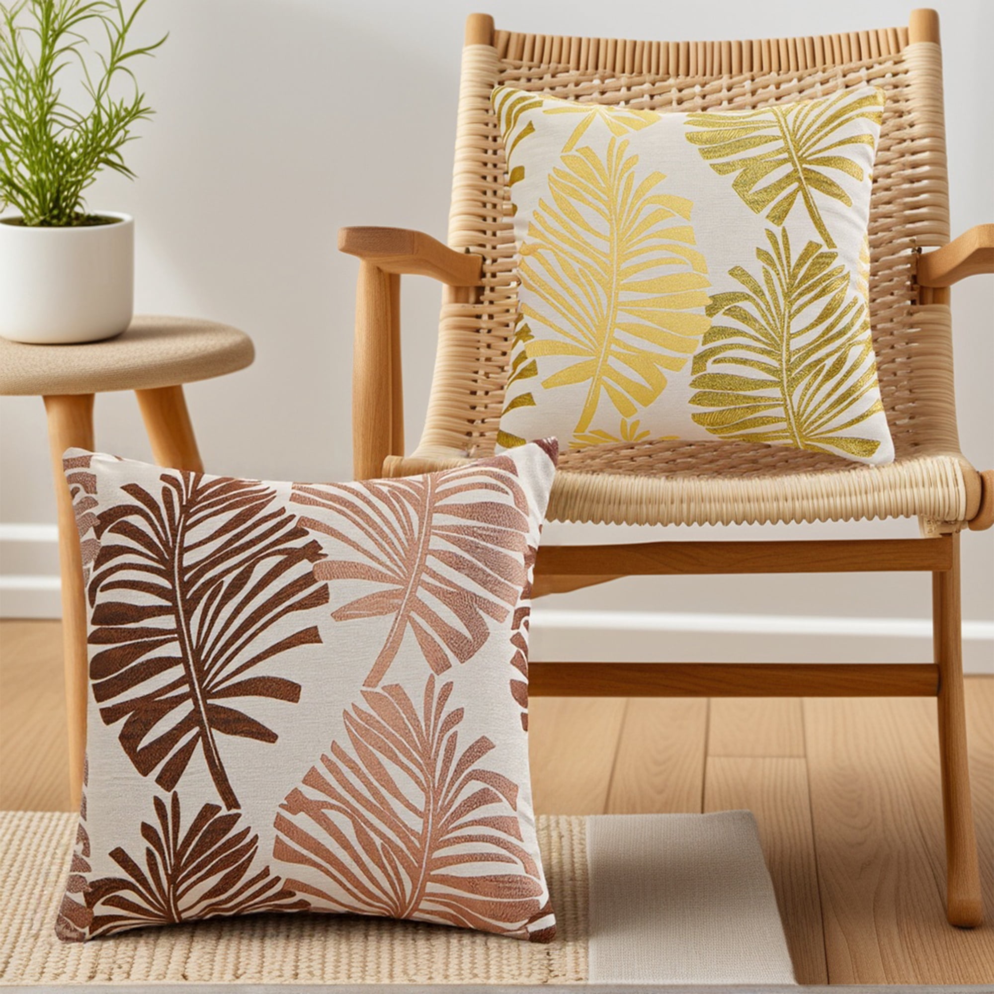 Unique Bargains 4 Pcs Soft Palm Leaf Pattern Cushion Case Green/Yellow 18" x 18"