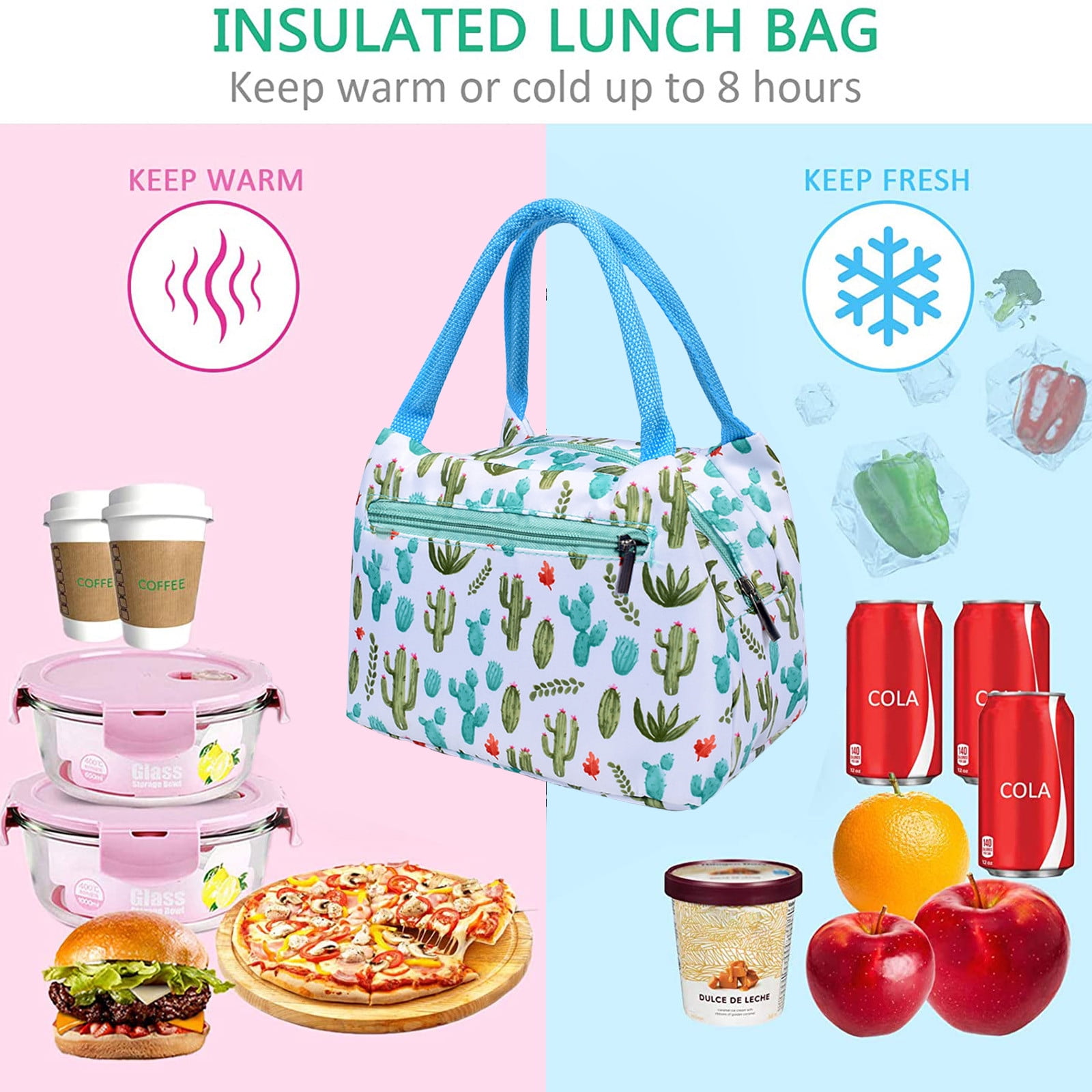 Insulated Lunch Container Thermal Cooler Bag Waterproof Portable Bento Tote for Office School Travel Picnic Aesthetic Style 9X5X11In