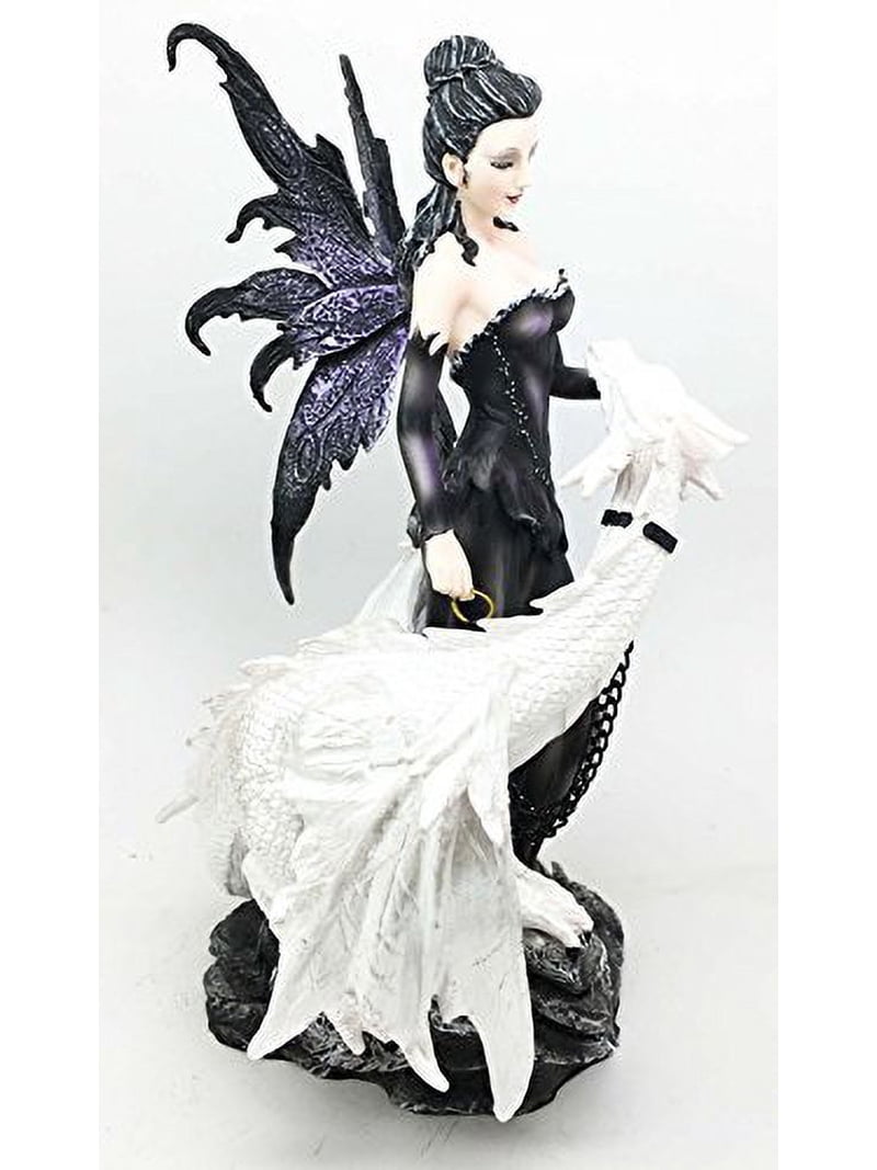 Gothic Dark Fairy Sorceress With Chained White Young Dragon