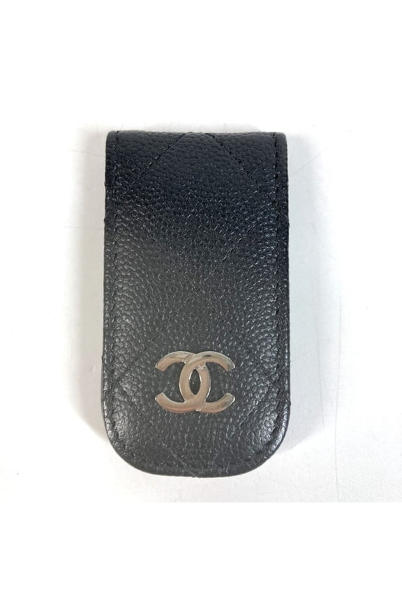 Pre-Owned CHANEL CC Coco Mark Logo Matelass Quilted Wallet Money Clip Caviar Leather Men's...