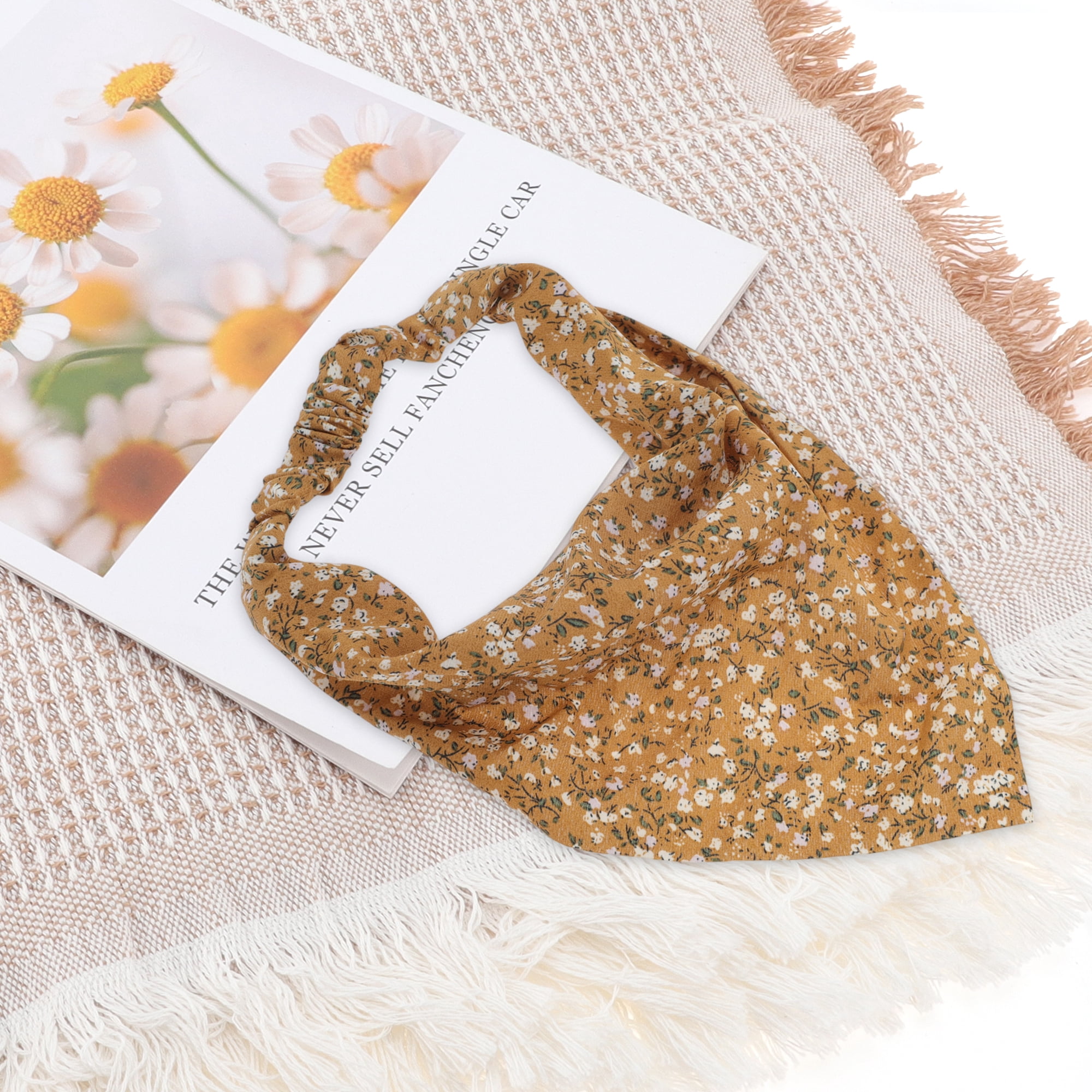 Unique Bargains Stylish Ditsy Floral Elastic Headwrap Brown 8.46"x8.46"