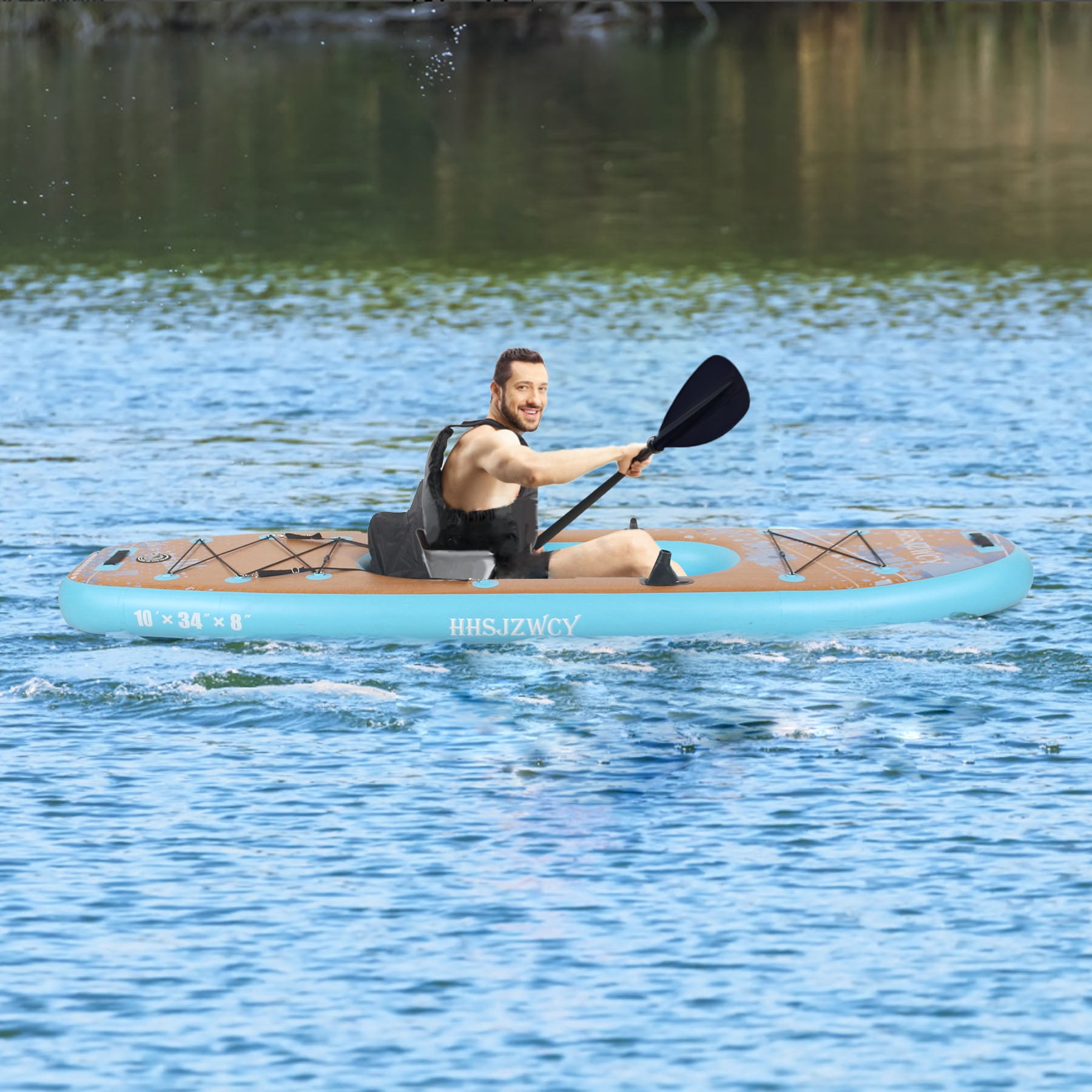 HHSJZWCY 10 ft Extra Wide Inflatable Kayak with Detachable Seat, Stand up Paddle Board for Adults & Youth,PaddleBoard for Fishing,Touring