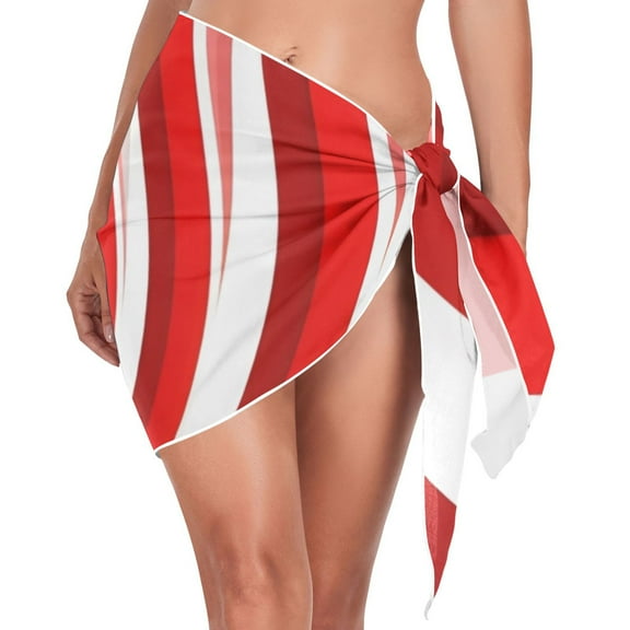 joogoo Red and White Geometry Spiral Women's Beach Sarong Bathing Suit Wrap Swimwear Cover Ups M