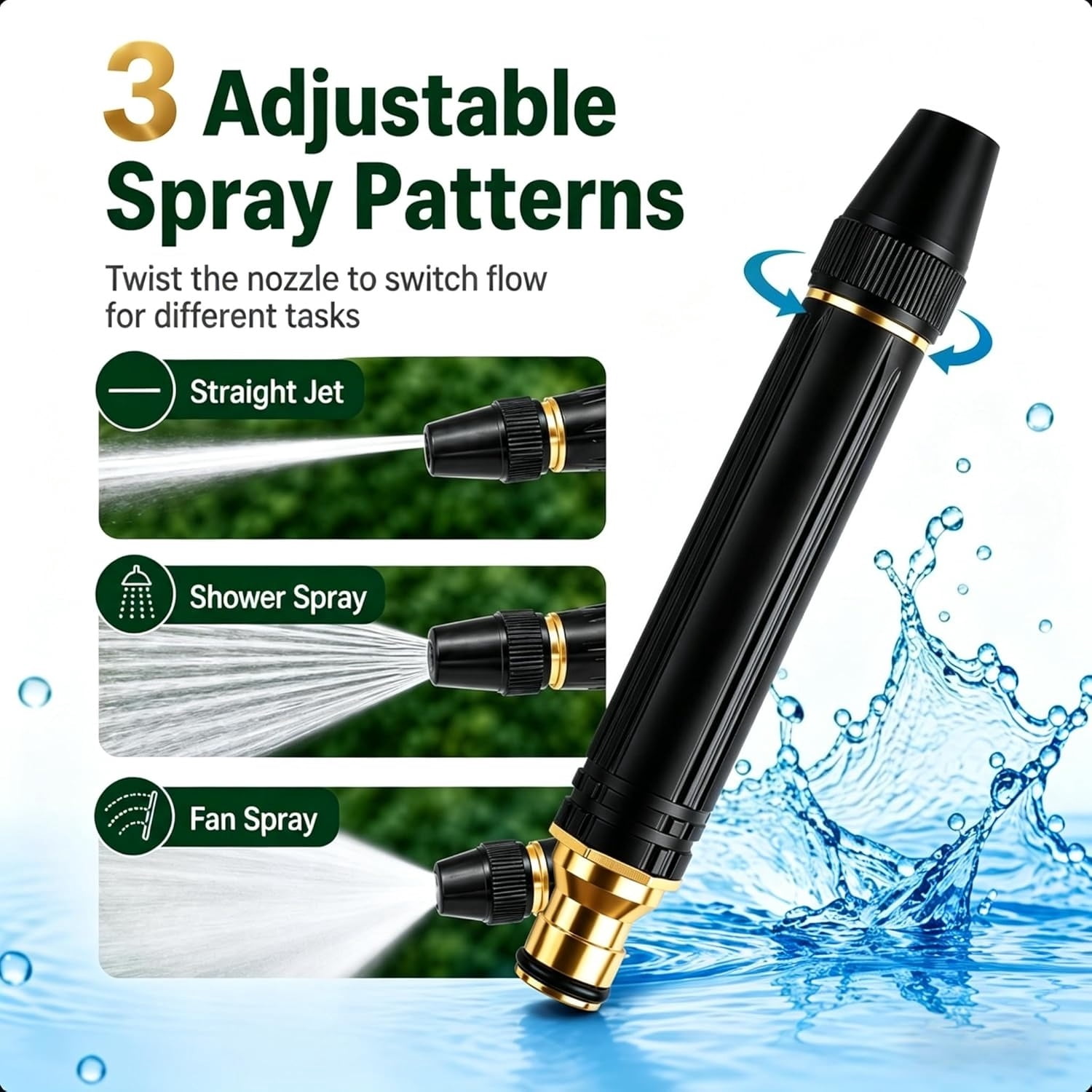 1/2Set High Pressure Hose Nozzle with Connector Set,Sturdy Adjustable Garden Hose Sprayer for Car Washing & Outdoor Cleaning