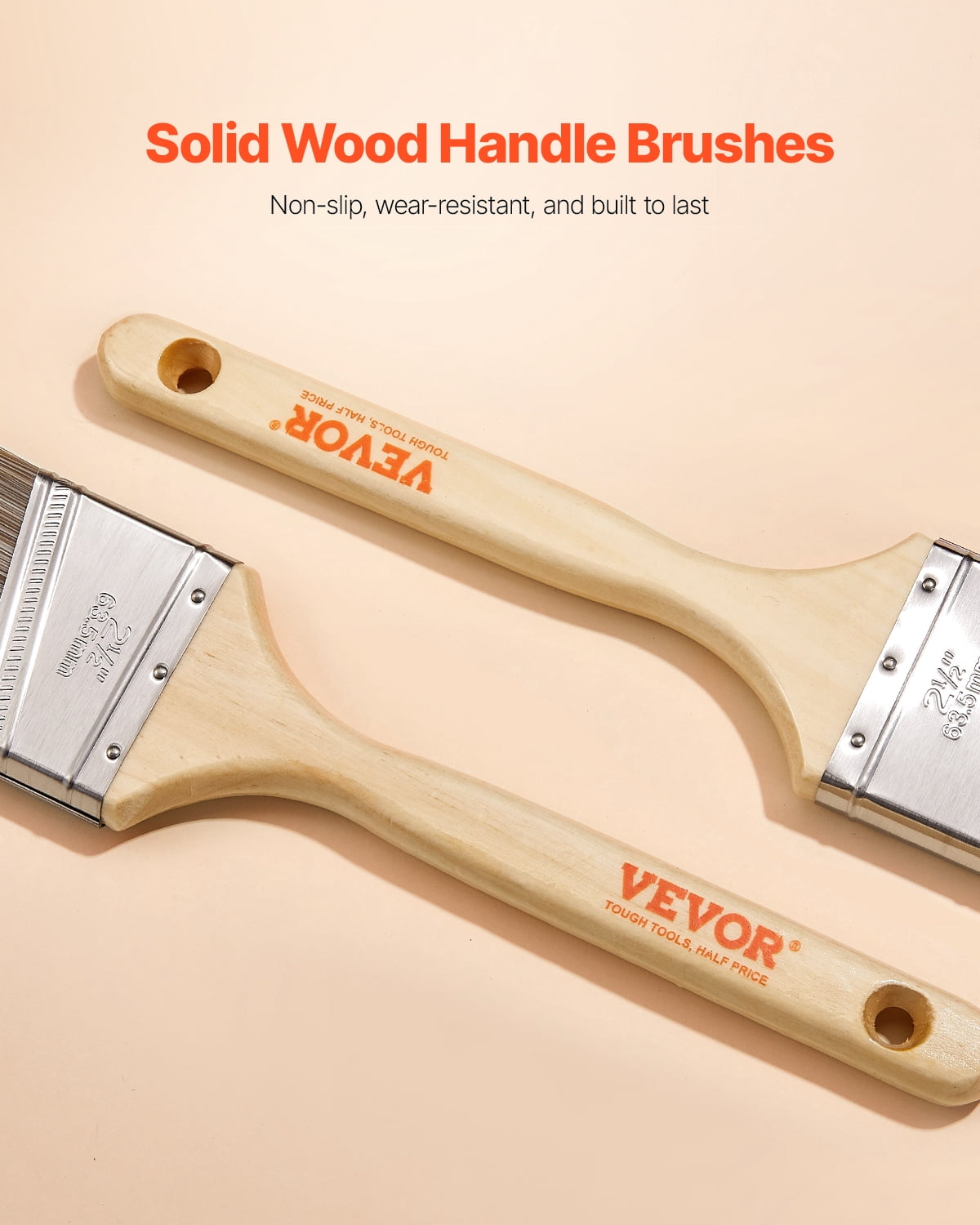 VEVOR Paint Brushes, 12 Piece Angle Paint Brush, Treated Wood Handle, Paint Brush Set for All Latex and Oil Paints & Stains, Wood Stain Brushes for Cabinets, Walls, Fences, Interior & Exterior Use
