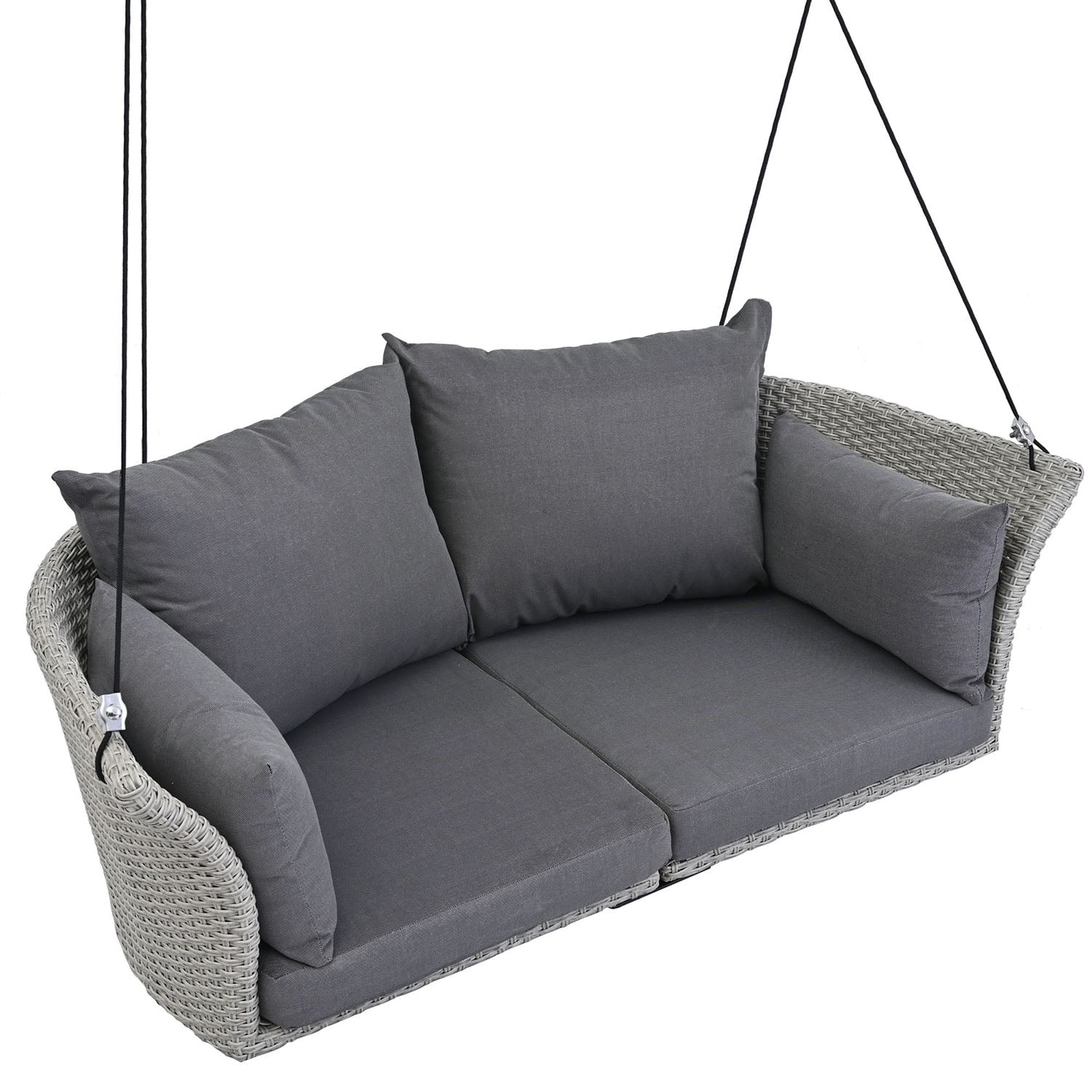 Kadyn 51.9" 2-Person Hanging Seat, Rattan Woven Swing Chair with Ropes, Gray Wicker and Cushion, Porch Swing Chair for Outdoor, Gray Kadyn 51.9" 2-Person Hanging Seat, Rattan Woven Swing Chair with Ropes, Gray Wicker and Cushion, Porch Swing Chair for Outdoor, Gray