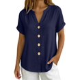 thumbnail image 4 of IMENGL Women's Button Down Shirts Basic Summer Color V Neck Up and Comfortable Short Sleeved Top . Loose Casual Outfits Blouse for Women,M-XXXL, 4 of 7