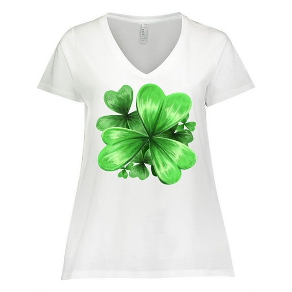 Inktastic Painted Clover Patch Shamrocks for St. Patricks Day Women's Plus Size V-Neck T-Shirt